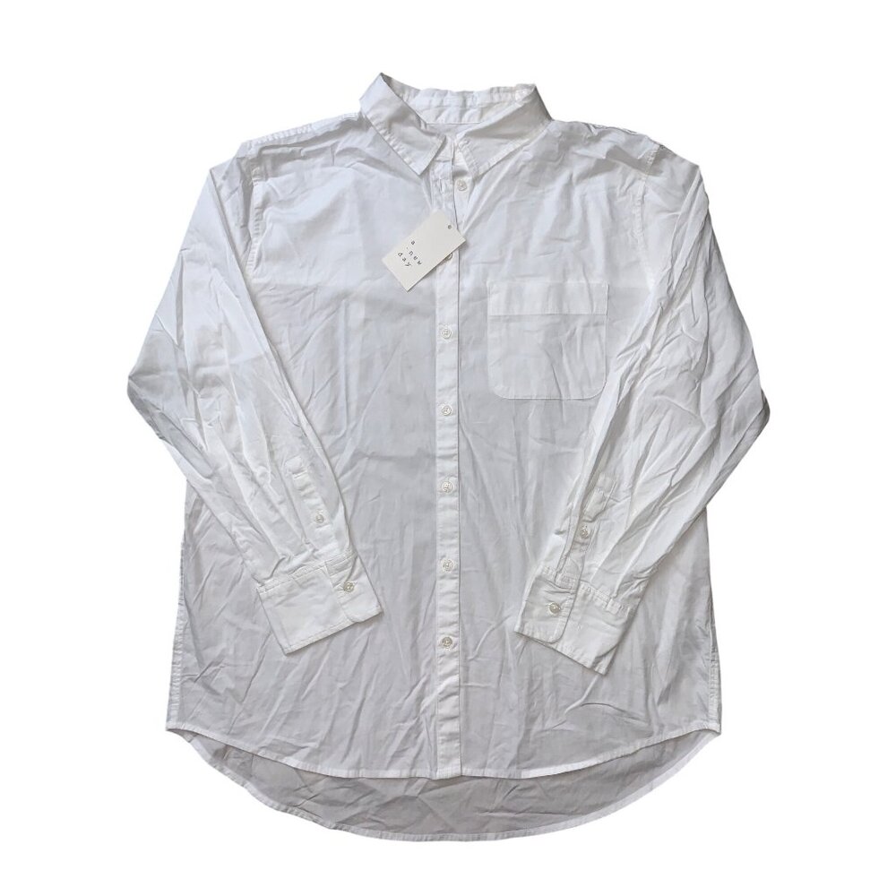 A New Day Women's Plus Size White Button-Down Shirt Long Sleeve Classic Fit 1X